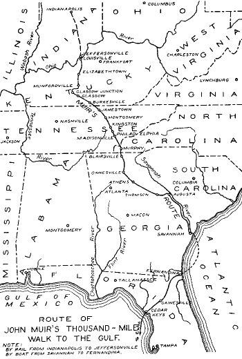 [Map showing route of walk to the Gulf]