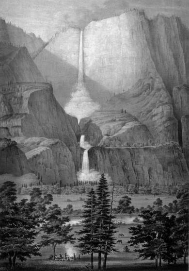 The Yo-Semite Falls, lithograph by Thomas A. Ayres (1855).