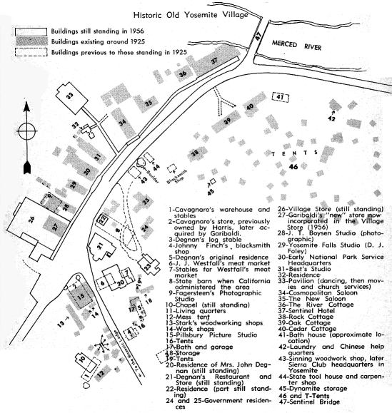 Map of historic old Yosemite Village (Upper Village)