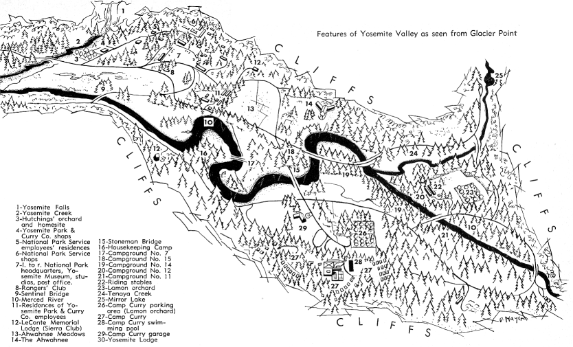 Features of Yosemite Valley as seen from Glacier Point