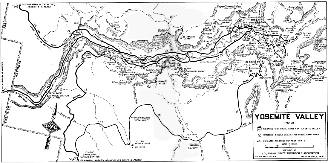 Self-guiding Auto Tour of Yosemite National Park (1956), “Map of