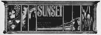 Sunset magazine masthead: SUNSET / PUBLISHED MONTHLY • SAN FRANCISCO / SOUTHERN PACIFIC COMPANY / A MAGAZINE OF THE BORDER.
