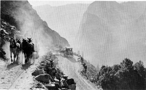 On the zigzags above Yosemite Valley. These were obliterated by rock slides in October 1942.