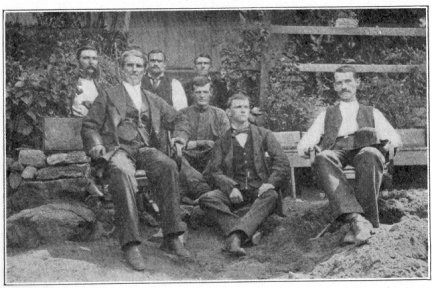 John Hite (left front), poor prospector who became a millionaire. The others are men working for him