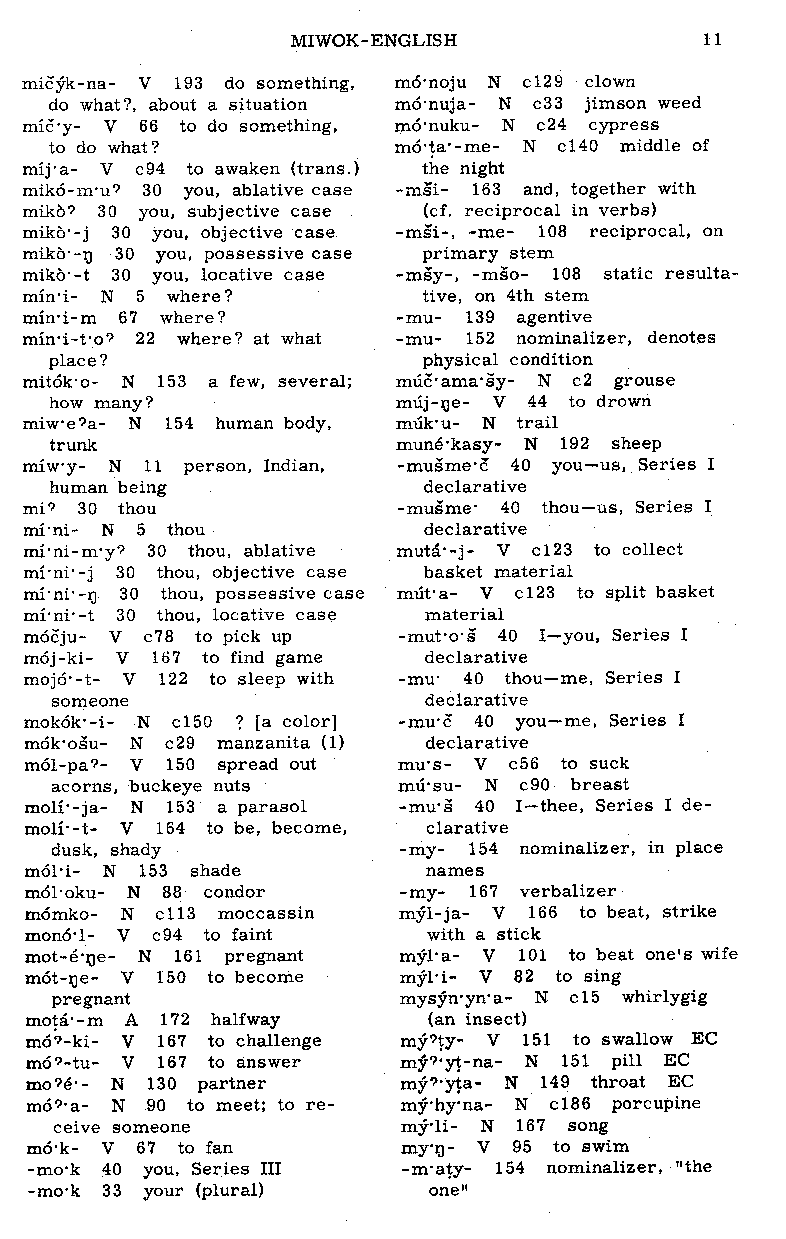 Central Sierra Miwok—English Dictionary: M (Page 11)