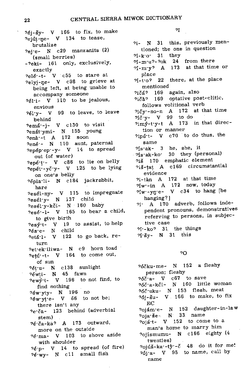 Central Sierra Miwok—English Dictionary: ?E, ?I, ?O (Page 22)