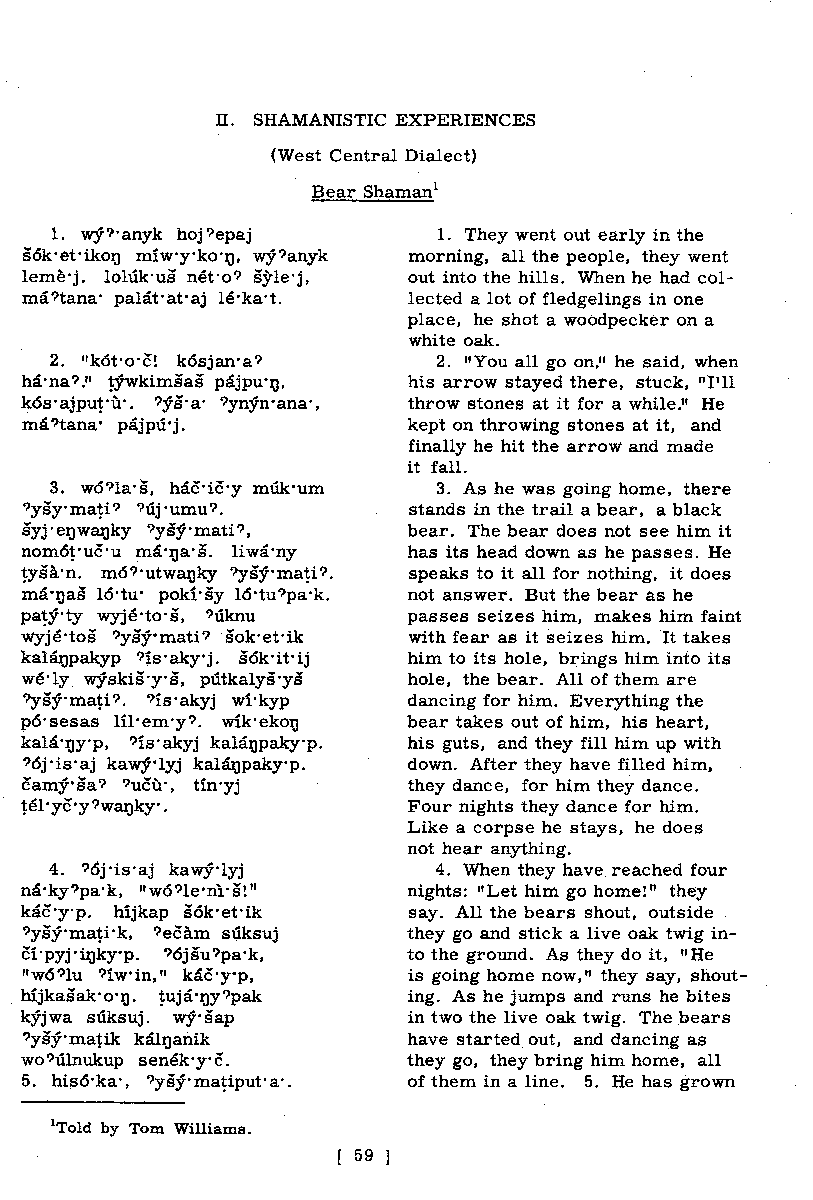 Texts: II. Shamanistic Experiences: Bear Shaman (Page 59)