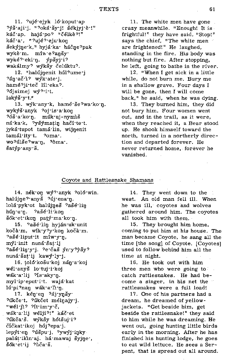 Texts: Coyote and Rattlesnake Shamans (Page 61)