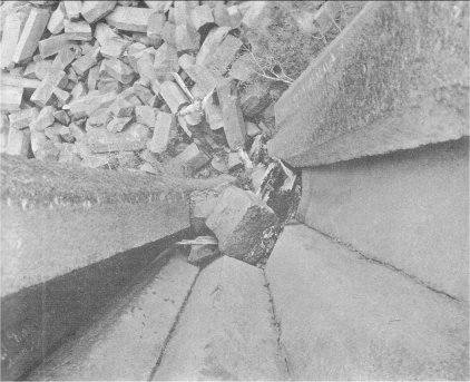 Looking straight down between some of the columns