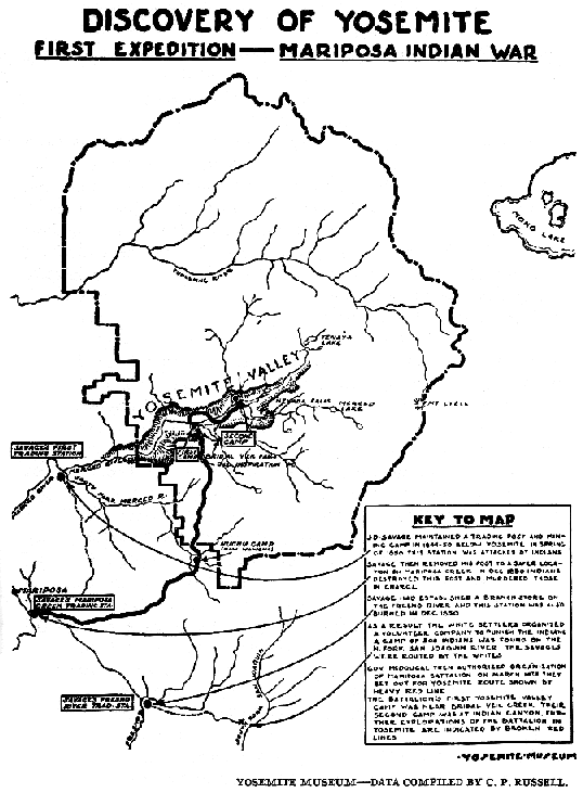 Discovery of Yosemite First Expeoition--Mariposa Indian War. Yosemite Museum--data compiled by C. P. Russell.