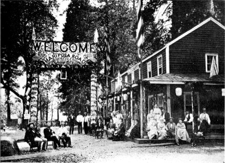 Mariposa Road Opening 1875 at Coulter and Murphy's (Cedar Cottage), old Yosemite Village