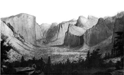 First drawing of Yosemite Valley, by Thomas A. Ayres, 1855