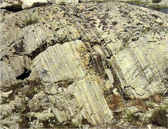 Metamorphic rocks: steeply dipping sedimentary bedding
