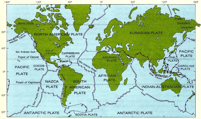 Major lithosphere plates of the world