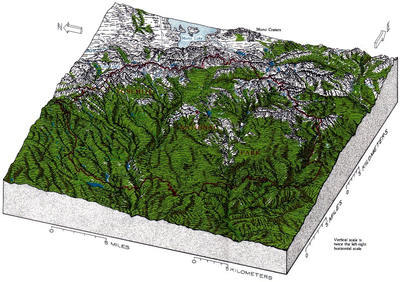 Physiographic diagram of Yosemite National Park and vicinity