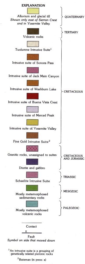 Explanation for Geologic Map of Yosemite and vicinity