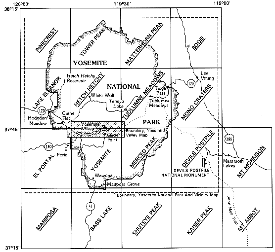 Index map for topographic and geologic maps of the Yosemite area