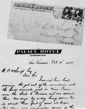 Letter from Palace Hotel, San Francisco