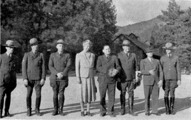 Mrs. Eleanor Roosevelt on inspection trip of the C.C.C. Camp
 at Wawona. A Ranger escort.