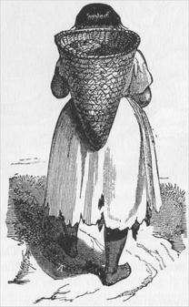 Indian woman carrying acorns.