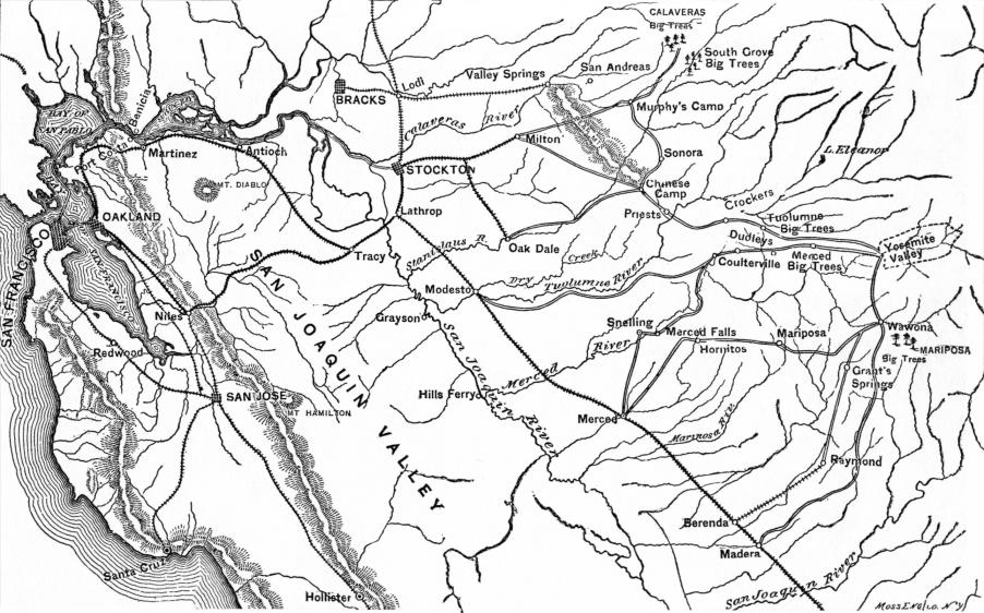 Map of Routes to the Yo Semite Valley.