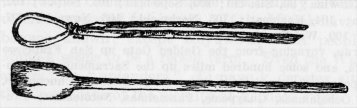 Fig. 38.—Yokuts loop stirrer and Miwok paddle.