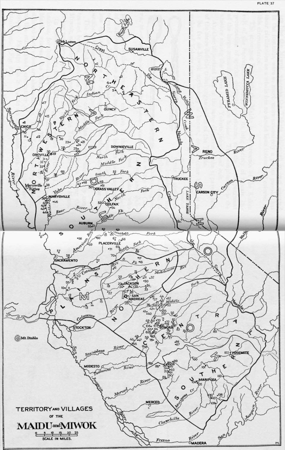 Plate 37: Territory and Villages of the Maidu and Miwok (map)