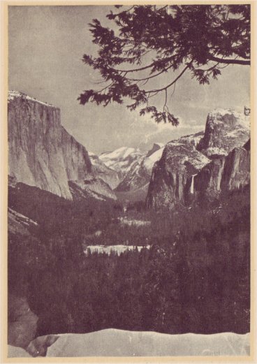 Yosemite Valley, frosted with snow as seen in winter from Artist Point, the view first seen by the discoverers. PHOTO BY GEO. E. STONE