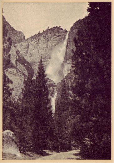 Yosemite Falls, the upper falls 1,430 feet in height, the lower falls 320 feet. The top of the falls is 2,561 feet above Yosemite Valley. PHOTO BY GEO. E. STONE
