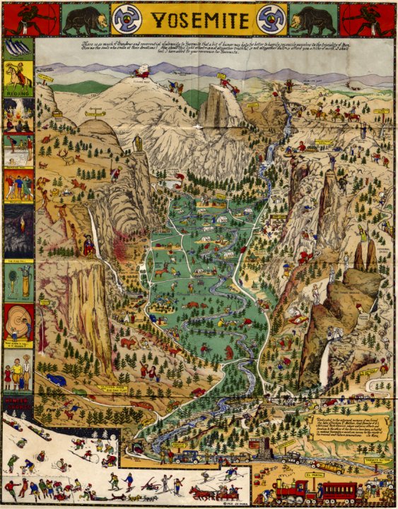 Yosemite pictoral map by Joe Mora (1931)