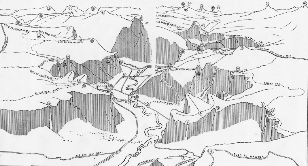 Outline Map of Yosemite Valley and Adjacent Peaks, by Chris Jrgensen (1914)
