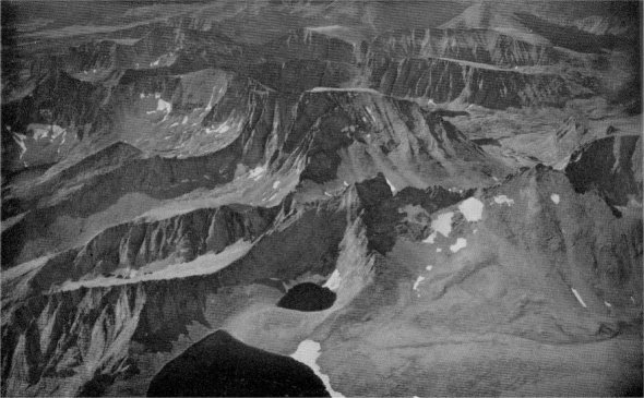 Aerial view of Mount Whitney (from the north). Mount Russell. Mount Hitchcock, and Mount Langley. By Francis P. Farquhar