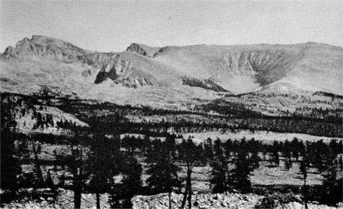 The gently sloping tabular summits of the Mount Whitney district are nivated but not glaciated. Their walls above the limit of glaciation are deeply fluted by alternating snow chutes and rock ribs. By Franois Matthes