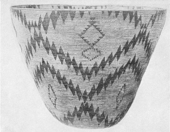 Coiled basket, of thee-rod technique.