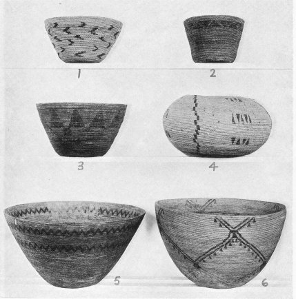 Coiled baskets of three-rod technique.