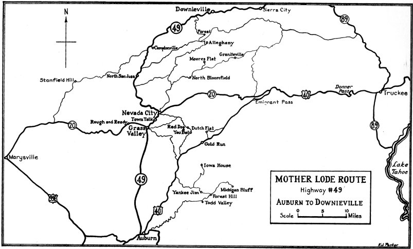 Map: Mother Lode Route Highway #49 North: Auburn to Downieville, California