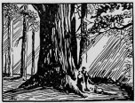 Woodcut (couple at base of tree)