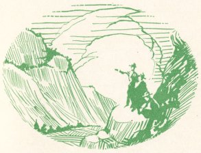 Drawing of people viewing mountains and clouds