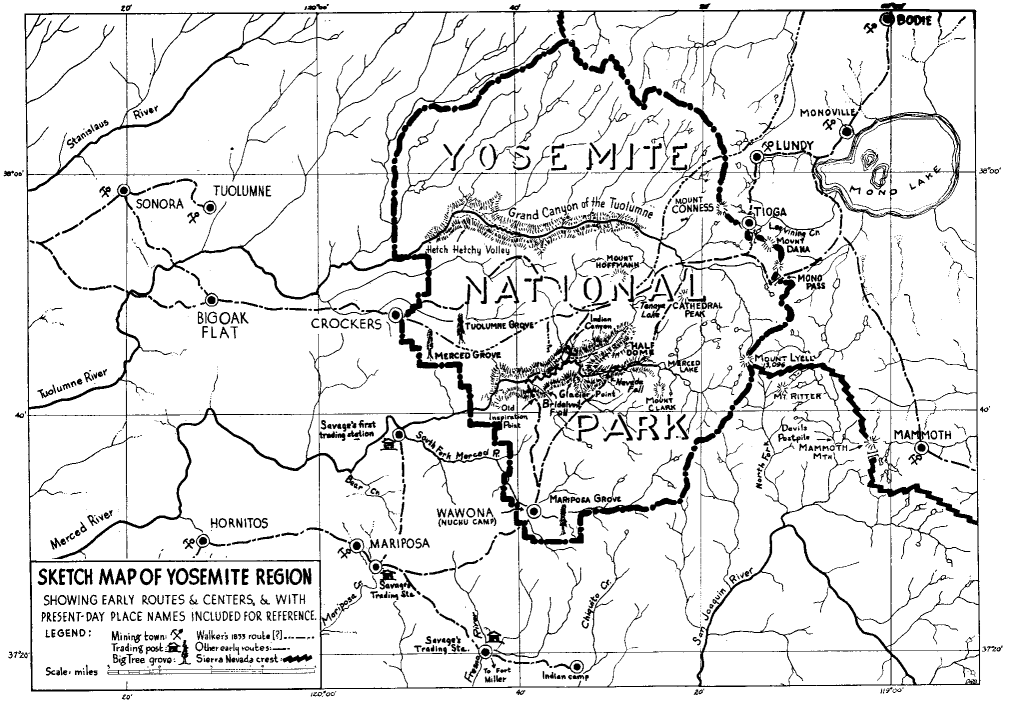 Historical sketch map of Yosemite region