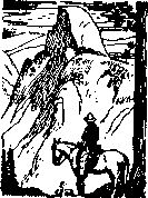 Man on horseback near Glacier Point, with Half Dome in the background