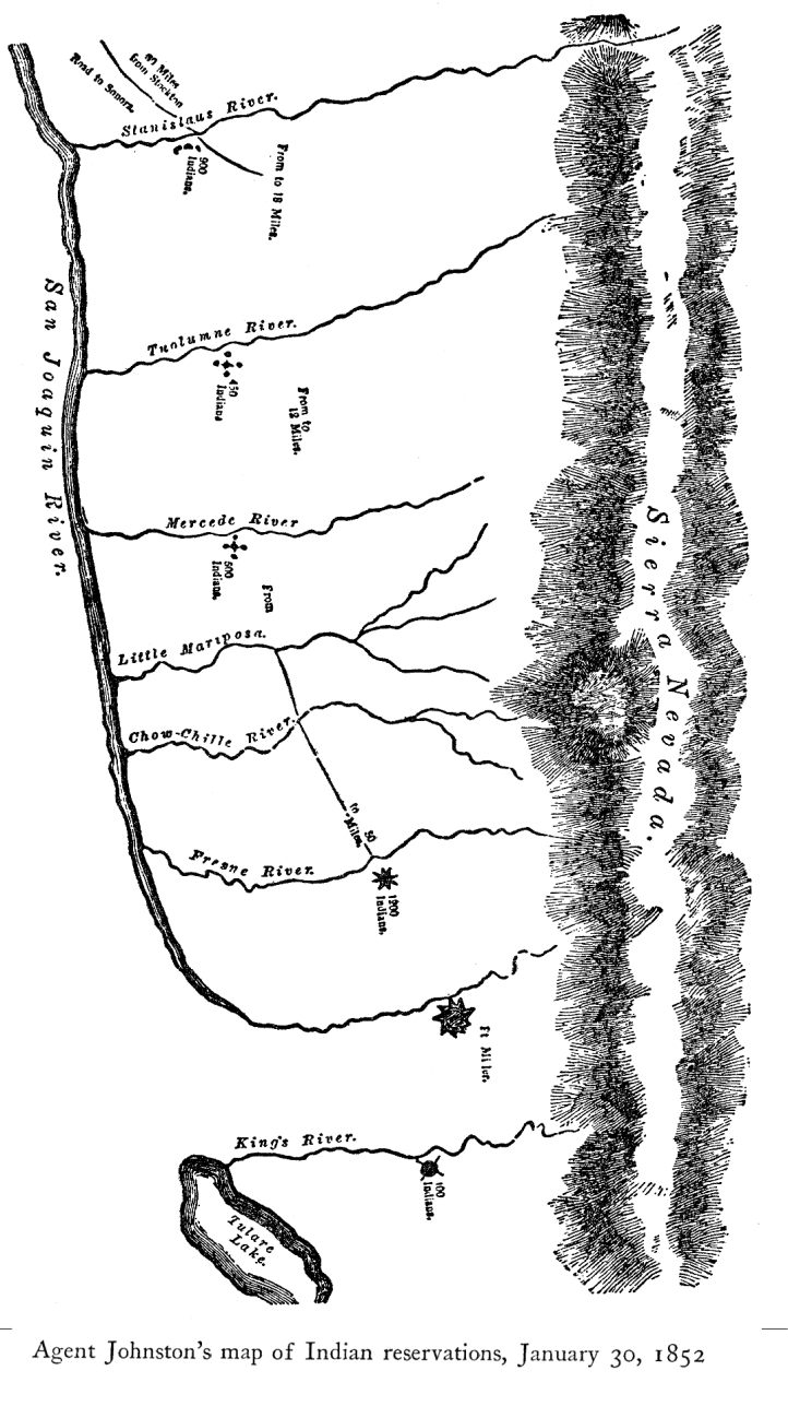 Agent Johnston's map of Indian reservations, January 30, 1852