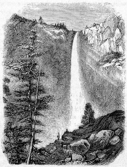 NEAR VIEW OF THE “POHONO,” OR BRIDAL VEIL FALL, 940 FEET HIGH. From a Photograph by C. L. Weed.