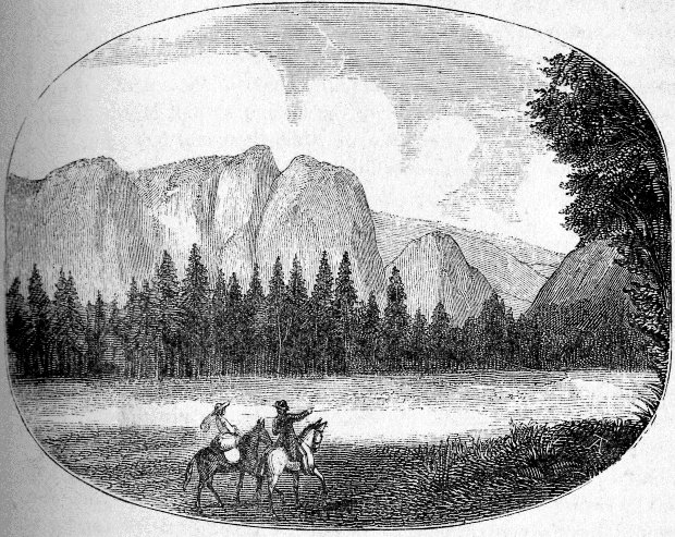 VIEW DOWN THE VALLEY, TO “CATHEDRAL ROCKS.” From a Photograph by C. L. Weed, for R. H. Vance.