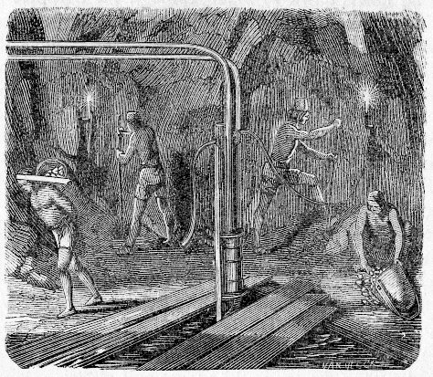MINEROS AT WORK IN THE MINE.