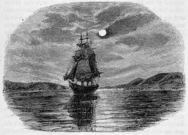 CLIPPER SHIP CROSSING THE BAR OUTSIDE THE ENTRANCE OF THE BAY OF SAN FRANCISCO.