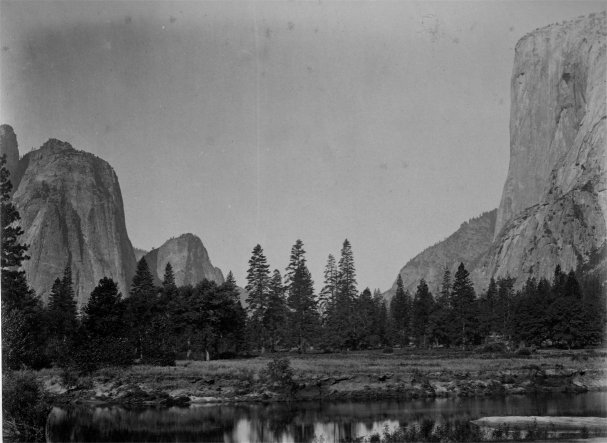 EL CAPITAN AND CATHEDRAL ROCK, View down the Valley.