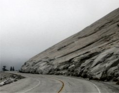 Dynamited stretch of glacier-polished granite on Tioga Road near Olmsted Point