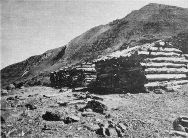 Golden Crown Mine Cabins in Mono Pass, Mount Lewis at right. Hubbard, NPS