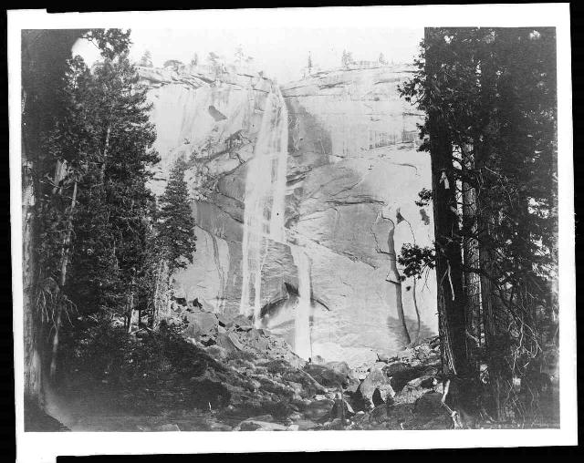 Cliff with trees and waterfall, Yosemite