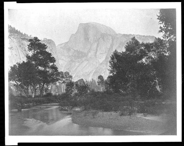 Stream with trees and Half Dome in background
